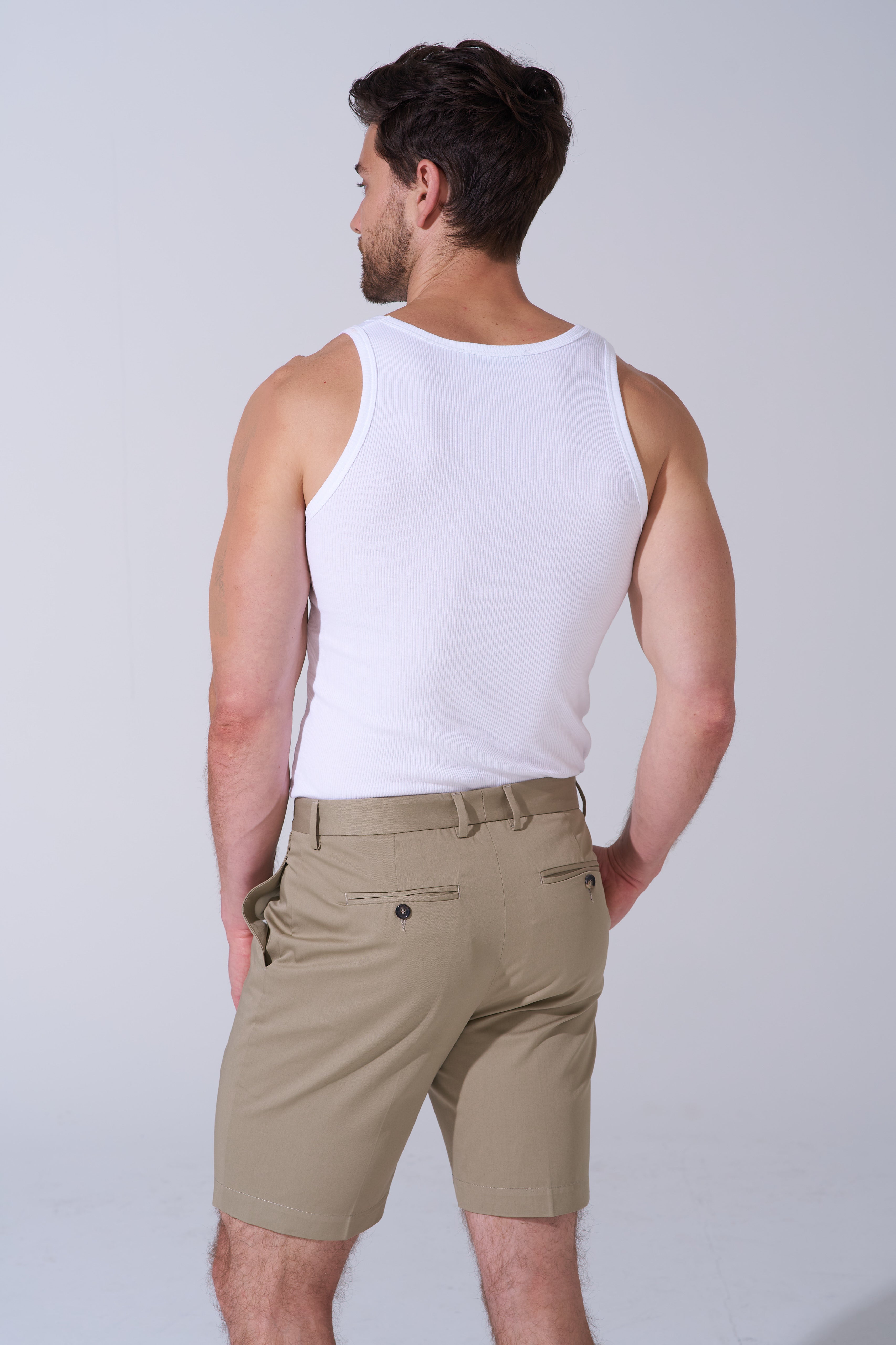 Pleated Short | 100% Cotton Twill | Taupe