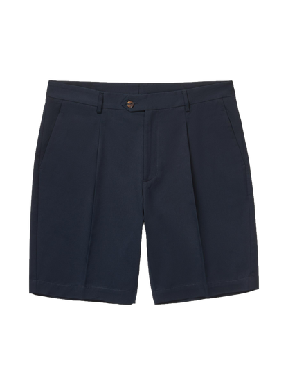 Cotton Twill Pleated Short - Navy