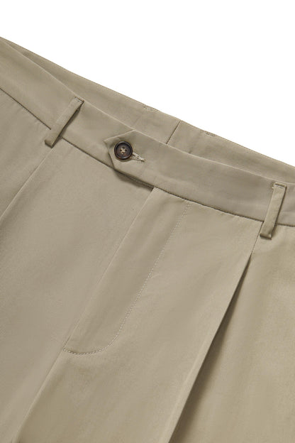 Cotton Twill Pleated Short - Taupe