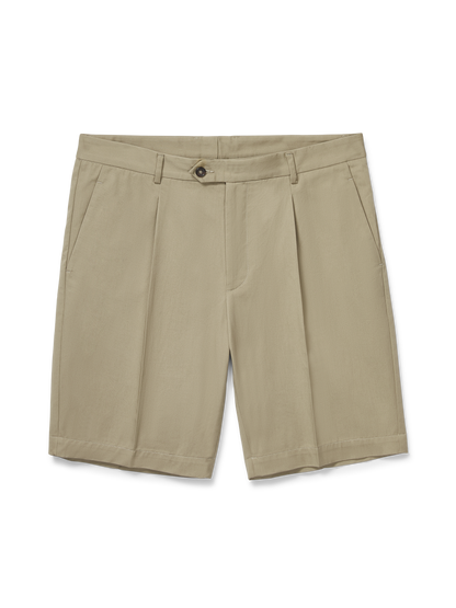 Cotton Twill Pleated Short - Taupe