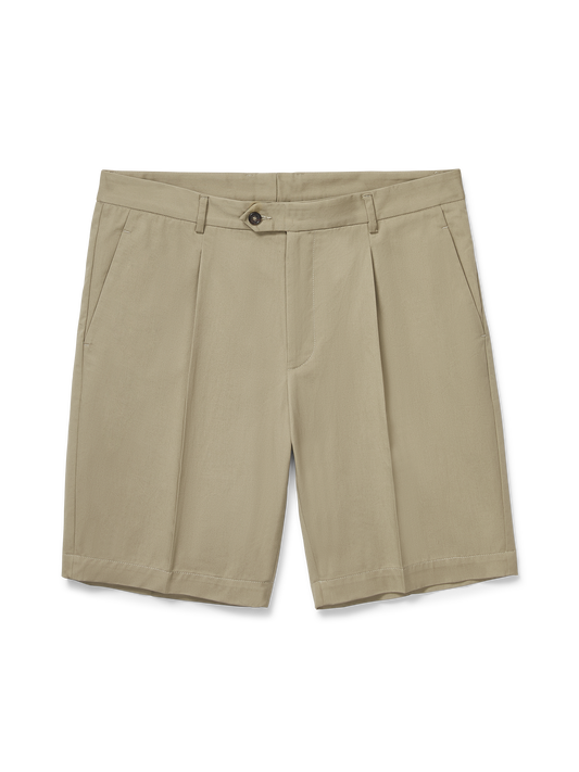 Cotton Twill Pleated Short - Taupe